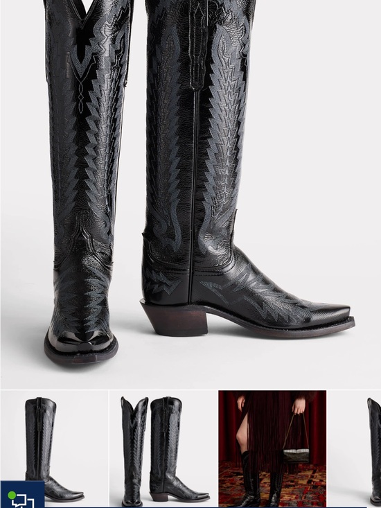 Lucchese Shoes - Lucchese Black Embossed Leather Over-the-Knee Western Boots